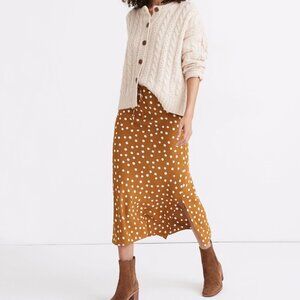 Madewell Egyptian Gold Drawstring Midi Slip Skirt in Big Dot Size 6